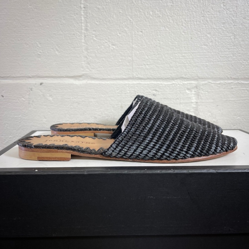 Jenni Kayne Raffia Mules Flats Straw Black Slides Boho Woven Women's 37 EU/7 US